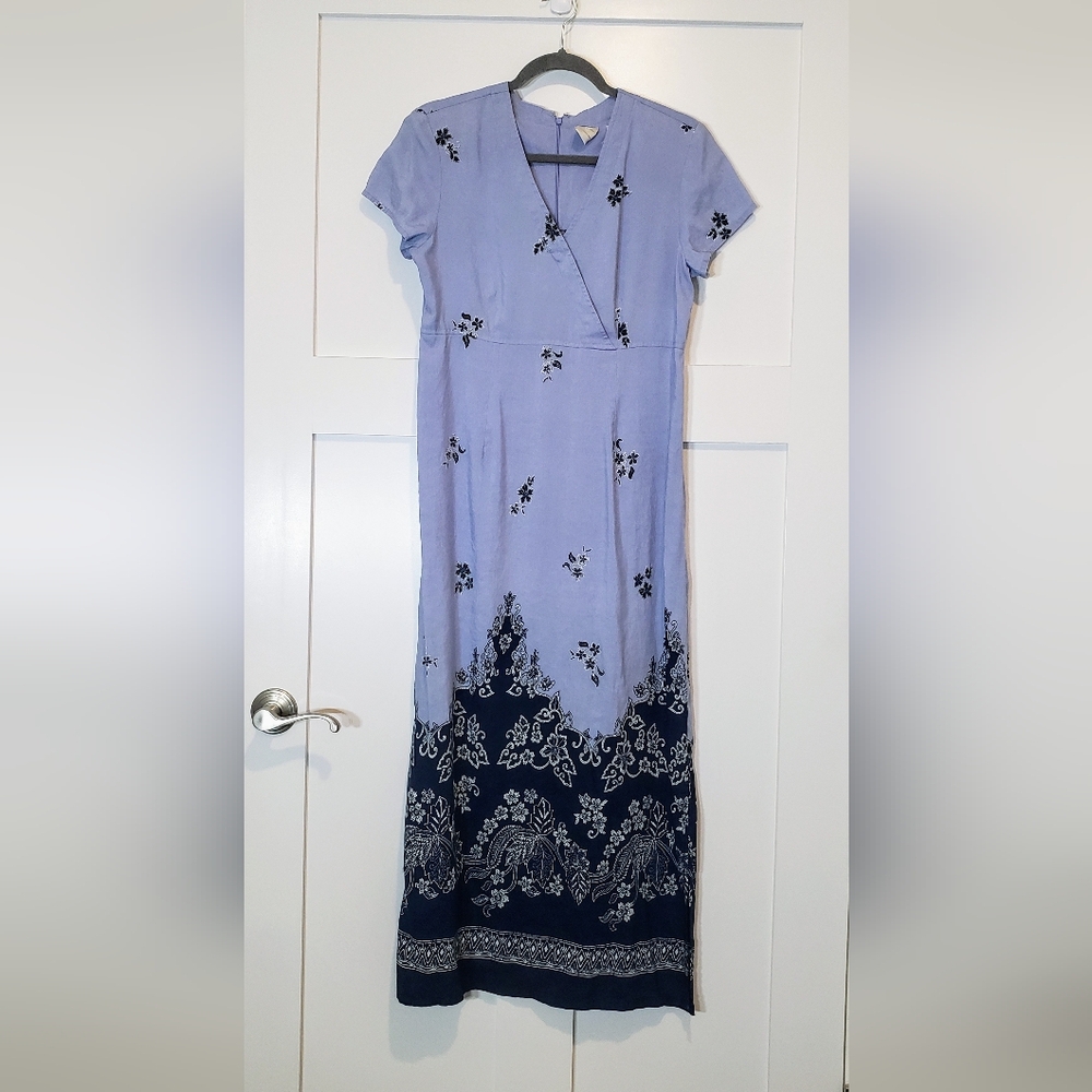 Emma James Maxi Dress Floral Cap Sleeve Ramie & Rayon Blue Size 10